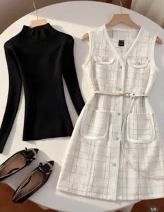 卒業入園　レディース チェック柄 ベストのみ　ホワイト