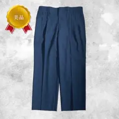 【美品】90s vintage ワイドパンツ スラックス タック ネイビー