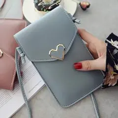 セール中◎入れたまま操作可能◎ スマホポーチ グレーブルー スマホショルダー