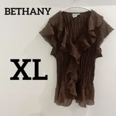 BETHANY【XL】ブラウン ノースリーブブラウス フリル付き デザイン