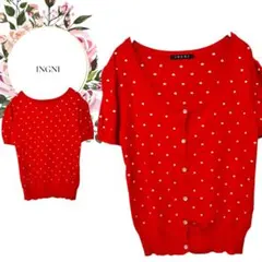 【イング】INGNI♡テンセル♡半袖カーディガンボタン【М】カジュアル赤ドット柄