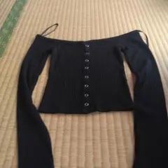 FOREVER 21 オフショルダー リブカットソー ブラック