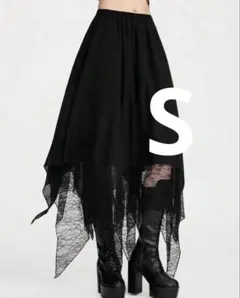 SHEIN ロングスカート 黒 ブラック レース付き Sサイズ