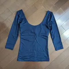 H&M ネイビー 七分袖 Tシャツ ストレッチ素材