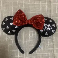 ディズニー カチューシャ ミニー スパンコール ハート ブラック レッド