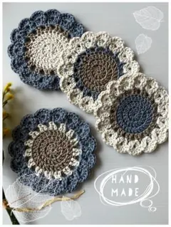 【handmade】お花のコースター 4点セット 青
