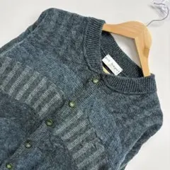 カーディガン　古着　ケーブル編み　ニット　美品　体型カバー