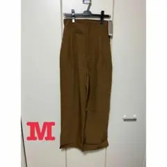 新品　セゾンドパピヨン　バックゴムハイウエストストレートパンツ　ブラウン　M