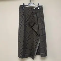 ダークブラウン チェック柄 ラップスカート