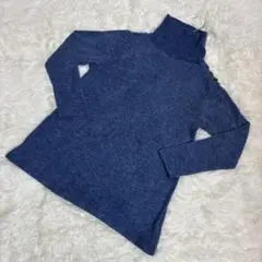 ネイビー タートルネックセーター ボタン付き 秋春服　レディース　メンズ　M