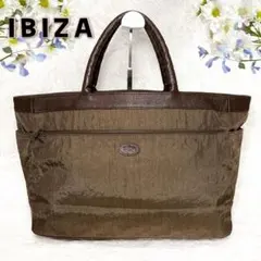 極美品✨IBIZA イビサ ハンド　トートバッグ ナイロン 本革　カーキ　舟形 爆買 日本製 ナイロン エコ トート ハンド バッグ A4 サイズ