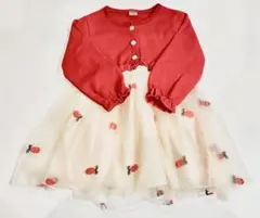 イチゴ刺繍入り長袖ワンピース 100cm