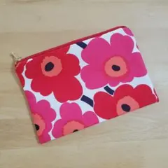 ハンドメイド フラットポーチ☆赤