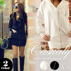 Wファスナーフードファー付パーカー  ブラック