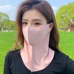 【フェイスネックカバー】日焼け対策 UPF50＋ ピンク　冷感　耳掛け