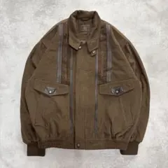 ジャケット ブラウン M フェイクレザー 短丈 ポリエステル アメカジ 古着