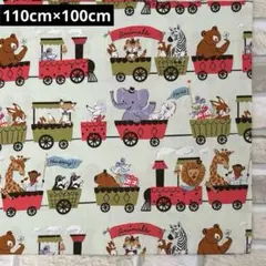 オックス生地 動物 汽車 パステルグリーン 110cm×100cm