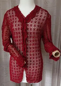 赤いレース長袖カーディガン