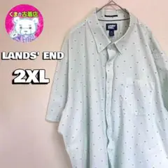 usa古着 LANDS' END 半袖ボタンシャツ 2XL ライトグリーン 総柄のサムネイル