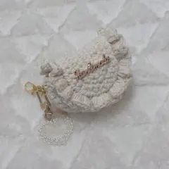 ハンドメイド 編み物 かぎ編み ミニ ポーチ キーホルダー フリル ハート