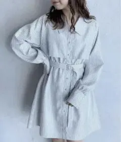 新品 オリーブデオリーブ ストライプ シャツワンピース 長袖 ミニ丈 春ワンピ