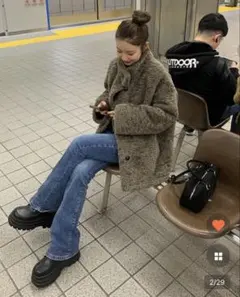 nugu ボアボタンハーフコート