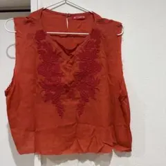 チャイハネAmina ノースリーブ 刺繍入り オレンジ　インド製のサムネイル