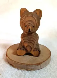 【レトロ】天然木くまぼっこ　6cm　枝を輪切りにした台座付き直径6.5cm