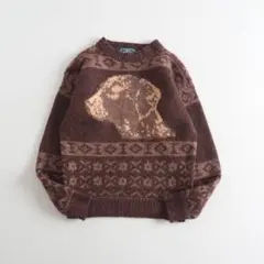 ウールリッチ　ウール１００％　ニット　セーター　ブラウン　犬刺繍　美品