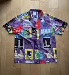 古着　半袖　シャツ　総柄　パープル　柄