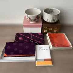 新品　茶道具 茶碗 正絹帛紗 正絹懐紙入れ　風呂敷6点セット　半額以下
