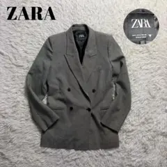 【美品】ZARA ザラ　テーラードジャケット ダブルブレスト チェック柄　 L