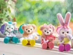 ディズニーダッフィービューティフルレイニーデイズ ぬいぐるみストラップ4匹セット