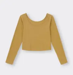 リブ編み長袖クロップドトップス マスタード