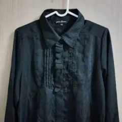 フリルデザイン ブラック 長袖シャツ L