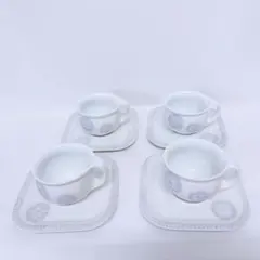 【美品】有田焼 百仙窯 和紙絞り地紋 ティーカップ 4客 磁器 和モダン レトロ