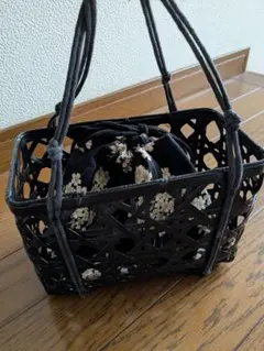 浴衣用　かごバッグ　巾着付き　黒のサムネイル