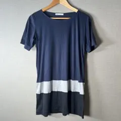 【LAUTREAMONT】ロールアップ袖チュニック(38 M)紺 黒 切替のサムネイル
