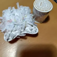 ラッピングヤーン7 GD ベージュとピンクのドットコットンリボン