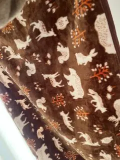 動物柄フリース毛布 ブラウンひざかけ