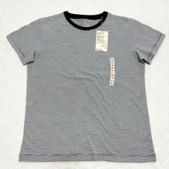【新品未使用】無印良品 天竺編み クルーネック半袖Tシャツ 黒ボーダー Mのサムネイル