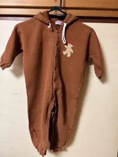 ミキハウス フード付きロンパース ブラウン