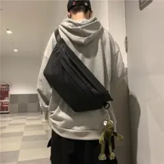 ボディバッグメンズウェストバッグウェストポーチ大容量ブラック(a)
