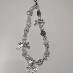 リボン付きキーホルダー シルバー ブラック ホワイト クリア ✩.*˚