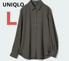 新品タグ付き ユニクロ UNIQLO レーヨンブラウス Ｌ オリーブ カーキ