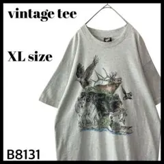 90s USA製 ヴィンテージ 両面 アニマルプリント Tシャツ グレー XL