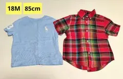【美品】ラルフローレン 85cm 18M 半袖 青Tシャツ 赤チェック 綿100