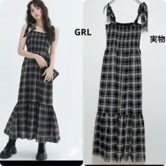GRL グレイル　チェック柄リボンシャーリングワンピース[tg735]