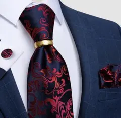 【4点セット】ネクタイペイズリー結婚式二次会成人式赤レッド金ゴールドネイビー青