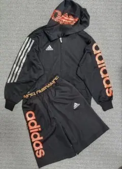 adidas ジャージ セットアップ 上下 黒 フード付き ハーフパンツ